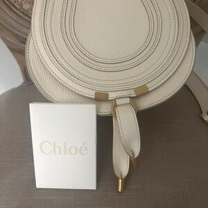 Chloé Small Marcie Saddle Bag in Grained Leather Misty Ivory